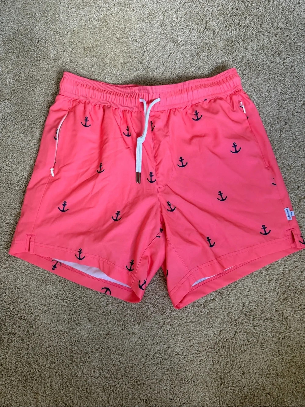 Men's Coral Anchor Swim Trunks with Drawstring